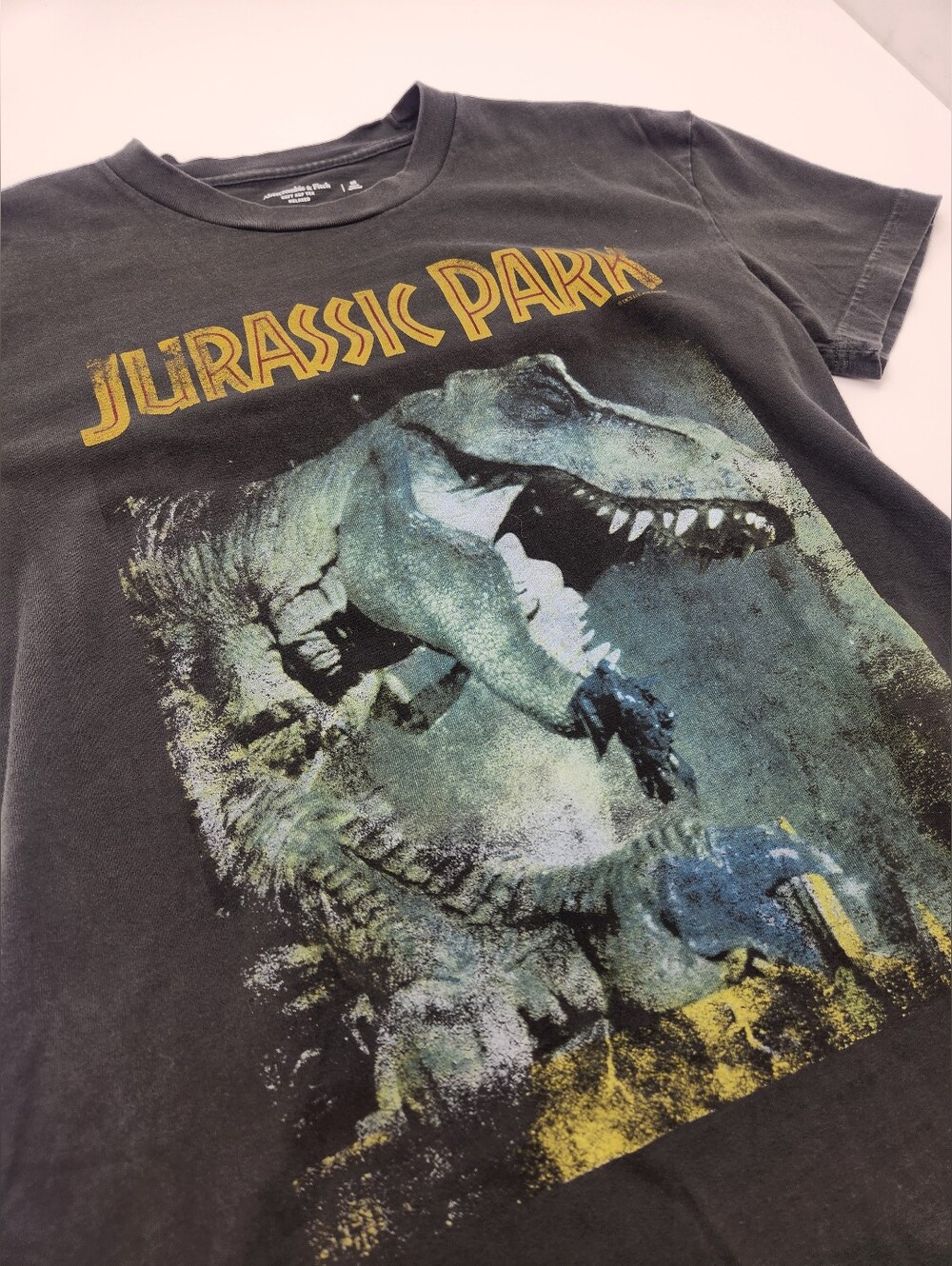 Abercrombie & Fitch Jurassic Park Graphic Tee Womens Medium Relaxed Black Washed - Picture 2 of 5